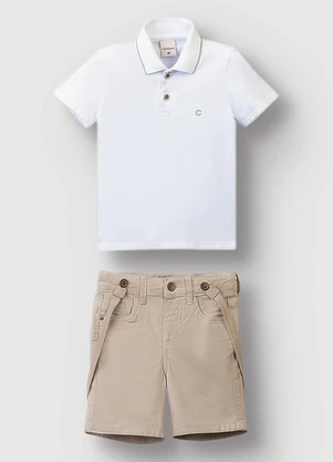 Carinhoso - Conjunto Camisa Polo com Suspensório Branco - CARINHOSO