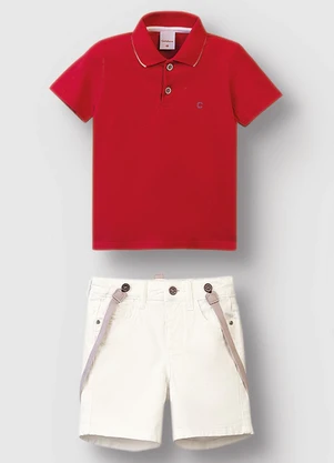 Carinhoso - Conjunto Camisa Polo com Suspensório Vermelho - CARINHOSO