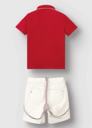 Carinhoso - Conjunto Camisa Polo com Suspensório Vermelho - CARINHOSO