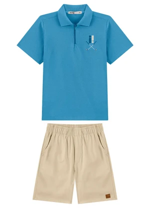 Ioluig - Conjunto Camisa Polo com Zíper e Bermuda Azul - IOLUIG