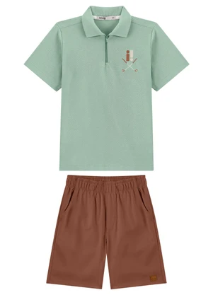 Ioluig - Conjunto Camisa Polo com Zíper e Bermuda Verde - IOLUIG