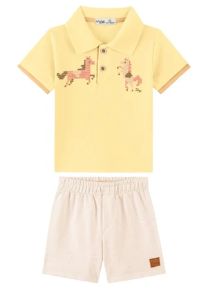 Ioluig - Conjunto Camisa Polo e Bermuda Bebê Amarelo - IOLUIG