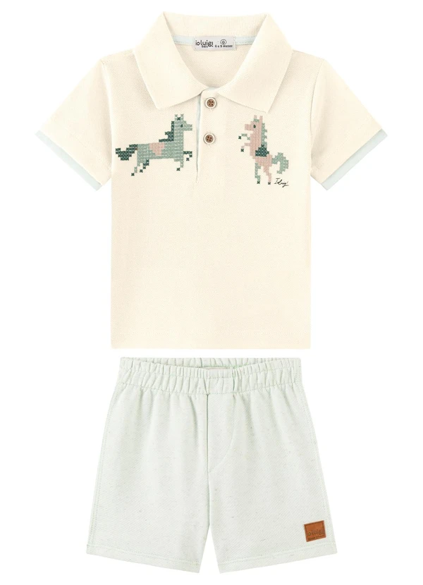 Ioluig - Conjunto Camisa Polo e Bermuda Bebê Linho Bege