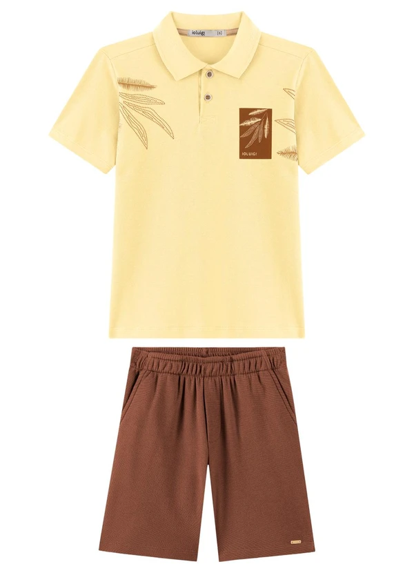 Ioluig - Conjunto Camisa Polo e Bermuda com Bolso Amarelo