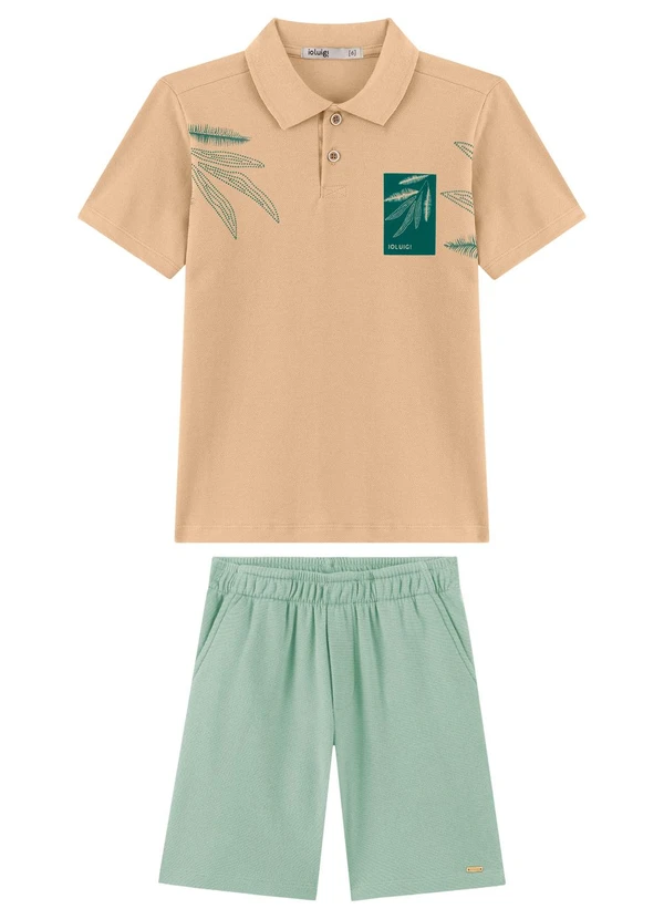 Ioluig - Conjunto Camisa Polo e Bermuda com Bolso Bege