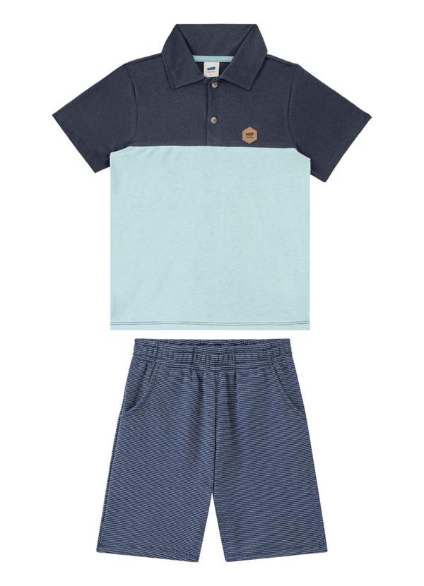 Marlan - Conjunto Camisa Polo e Bermuda em Moletinho Azul