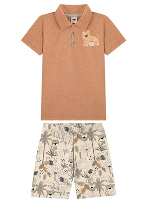 Marlan - Conjunto Camisa Polo e Bermuda Estampada Marrom - MARLAN
