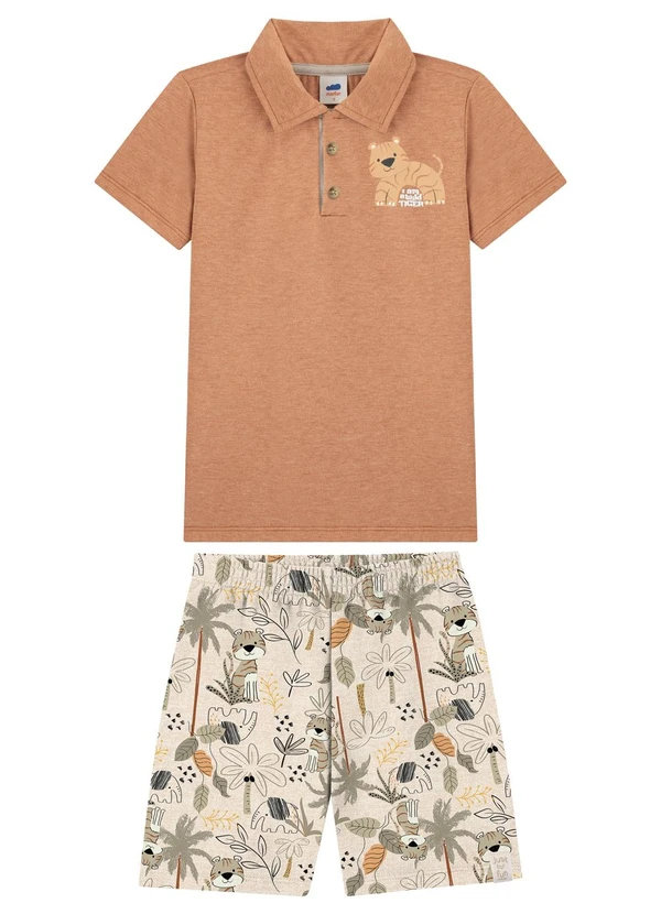 Marlan - Conjunto Camisa Polo e Bermuda Estampada Marrom