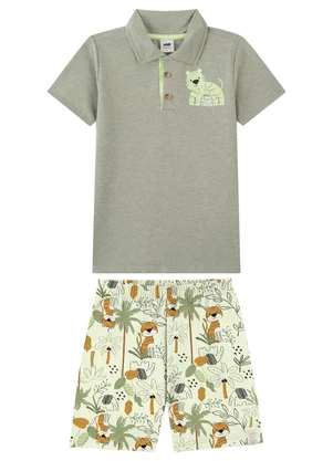 Marlan - Conjunto Camisa Polo e Bermuda Estampada Verde - MARLAN