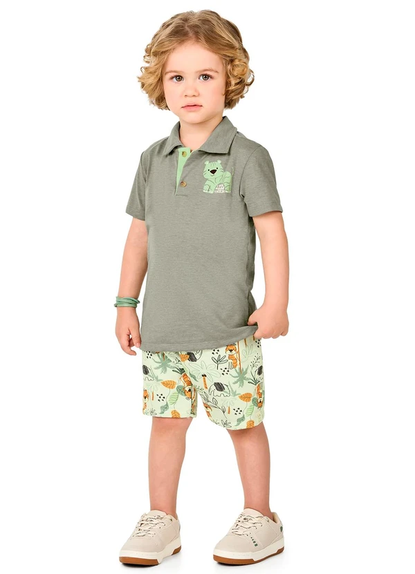 Marlan - Conjunto Camisa Polo e Bermuda Estampada Verde