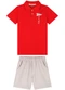 Ioluig - Conjunto Camisa Polo e Bermuda Tecido Linho Bege - variação: Vermelho