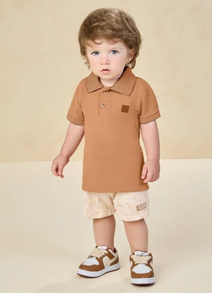 Ioluig - Conjunto Camisa Polo e Bermuda Moletinho Marrom - IOLUIG