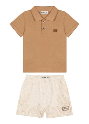 Ioluig - Conjunto Camisa Polo e Bermuda Moletinho Marrom - IOLUIG