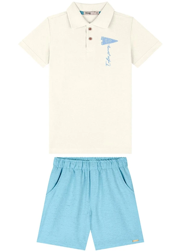 Ioluig - Conjunto Camisa Polo e Bermuda Tecido Linho Bege