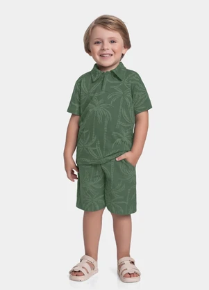 Fakini Kids - Conjunto Camisa Polo e Bermuda Verde - FAKINI KIDS