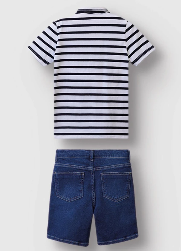 Carinhoso - Conjunto Camisa Polo Listrada Menino Preto 2