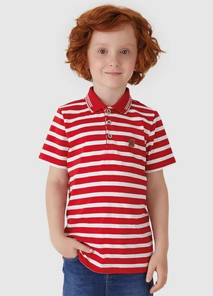 Carinhoso - Conjunto Camisa Polo Listrada Menino Vermelho - CARINHOSO