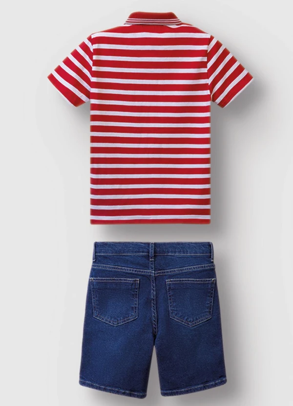 Carinhoso - Conjunto Camisa Polo Listrada Menino Vermelho 5