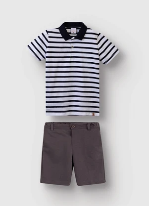 Carinhoso - Conjunto Camisa Polo Listrada Off White - CARINHOSO