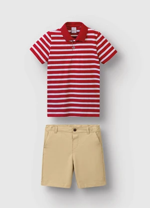 Carinhoso - Conjunto Camisa Polo Listrada Vermelho - CARINHOSO