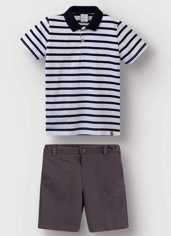 Carinhoso - Conjunto Camisa Polo Listrada Vermelho