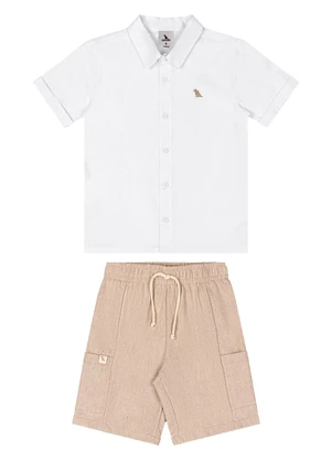 Quimby - Conjunto Camisa Social e Bermuda Branco - QUIMBY