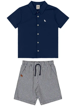 Quimby - Conjunto Camisa Tricoline Bermuda Azul - QUIMBY