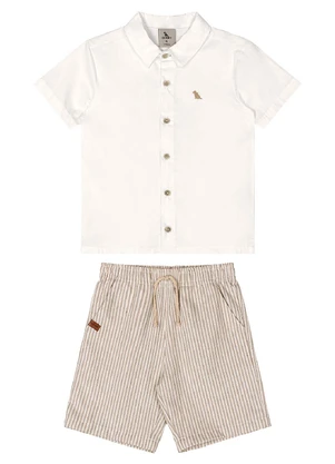 Quimby - Conjunto Camisa Tricoline Bermuda Branco - QUIMBY