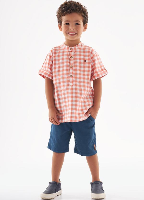 Up Baby - Conjunto Camisa Xadrez e Bermuda Laranja 1