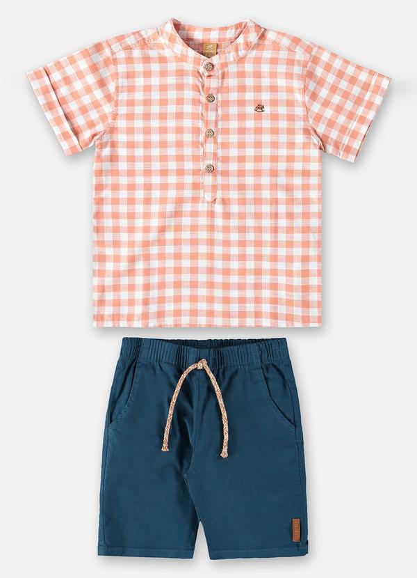 Up Baby - Conjunto Camisa Xadrez e Bermuda Laranja 2