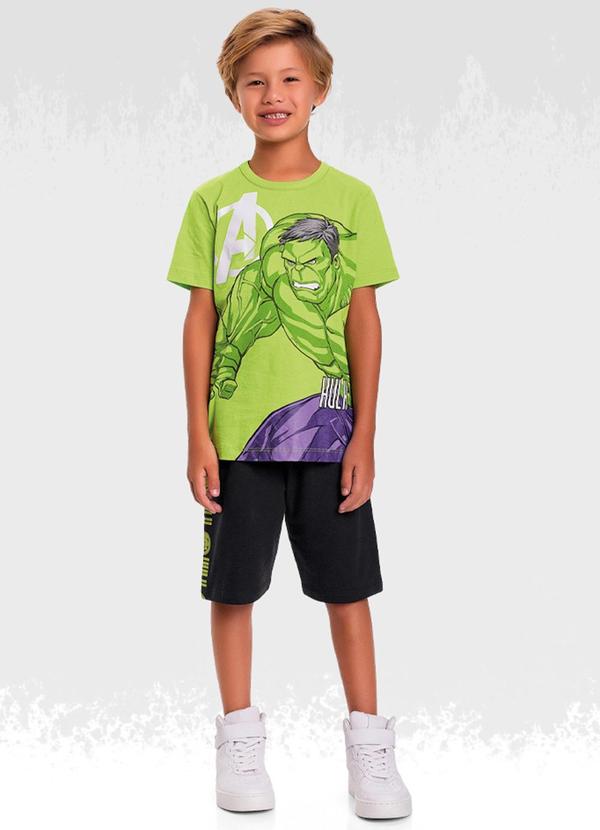 Fakini Kids - Conjunto Camiseta/Bermuda Avengers Verde