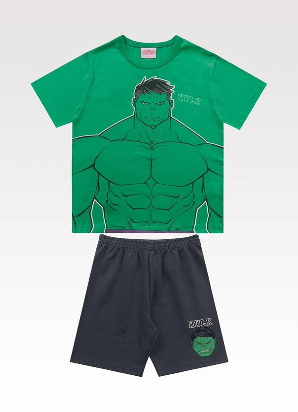 Fakini Kids - Conjunto Camiseta/Bermuda Avengers Verde