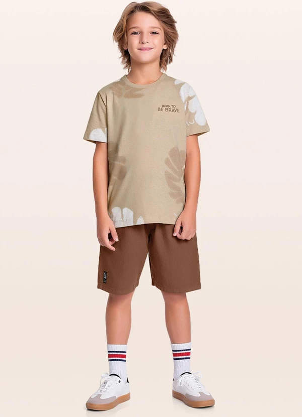 Fakini Kids - Conjunto Camiseta/Bermuda Bege