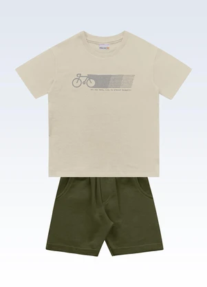 Fakini Kids - Conjunto Camiseta/Bermuda Bege - FAKINI KIDS