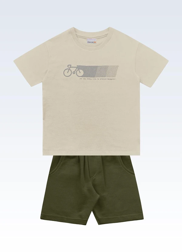 Fakini Kids - Conjunto Camiseta/Bermuda Bege