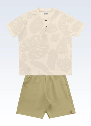 Fakini Kids - Conjunto Camiseta/Bermuda Bege - FAKINI KIDS