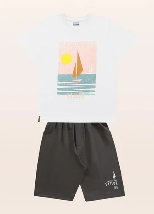 Fakini Kids - Conjunto Camiseta/Bermuda Branco - FAKINI KIDS