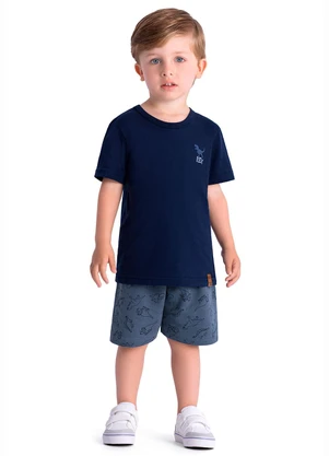 Ddk - Conjunto Camiseta Bermuda Dino Azul  - DDK