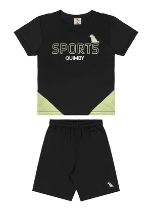 Quimby - Conjunto Camiseta Bermuda Dry Fit Preto - QUIMBY