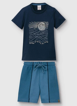 Carinhoso - Conjunto Camiseta & Bermuda em Moletinho Azul Mar - CARINHOSO