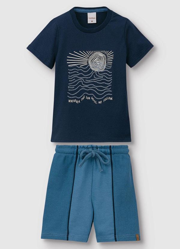 Carinhoso - Conjunto Camiseta & Bermuda em Moletinho Azul Mar