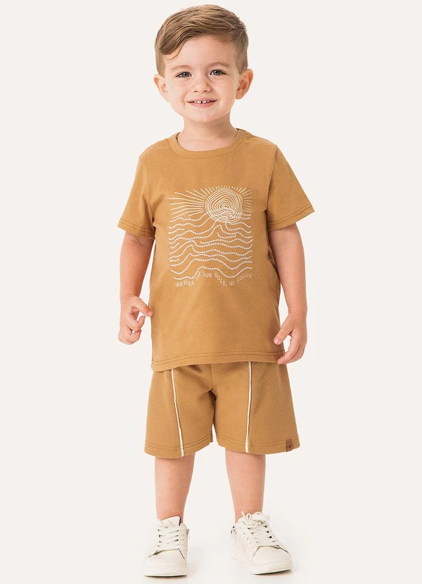 Carinhoso - Conjunto Camiseta & Bermuda em Moletinho Caramelo