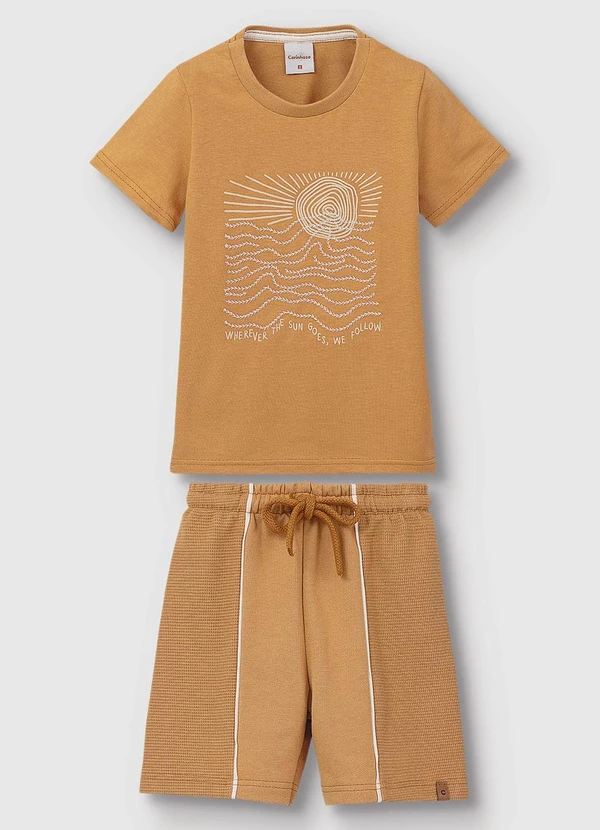 Carinhoso - Conjunto Camiseta & Bermuda em Moletinho Caramelo 2