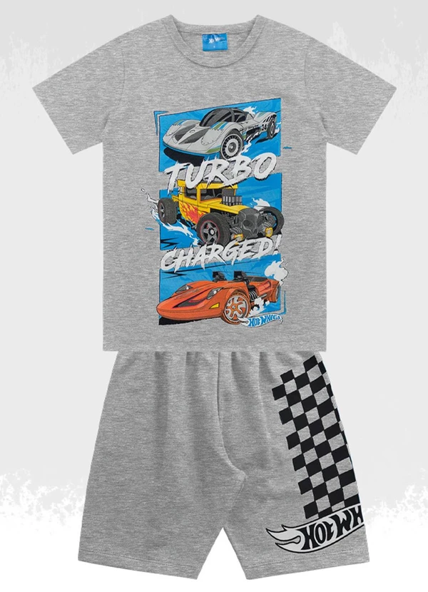 Hot Wheels - Conjunto Camiseta/Bermuda Hotwheels Cinza