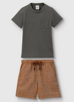 Carinhoso - Conjunto Camiseta & Bermuda Maquinetada Marrom - CARINHOSO