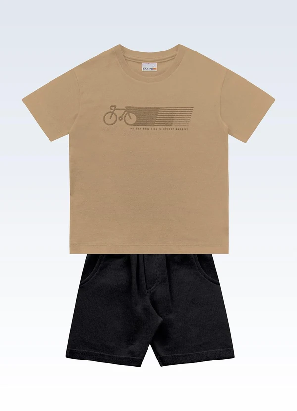 Fakini Kids - Conjunto Camiseta/Bermuda Marrom