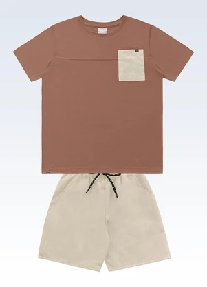 Fakini Kids - Conjunto Camiseta/Bermuda Marrom - FAKINI KIDS
