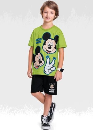 Fakini Kids - Conjunto Camiseta/Bermuda Mickey Mouse Preto - FAKINI KIDS