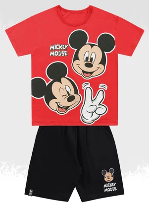 Fakini Kids - Conjunto Camiseta/Bermuda Mickey Mouse Vermelho - FAKINI KIDS