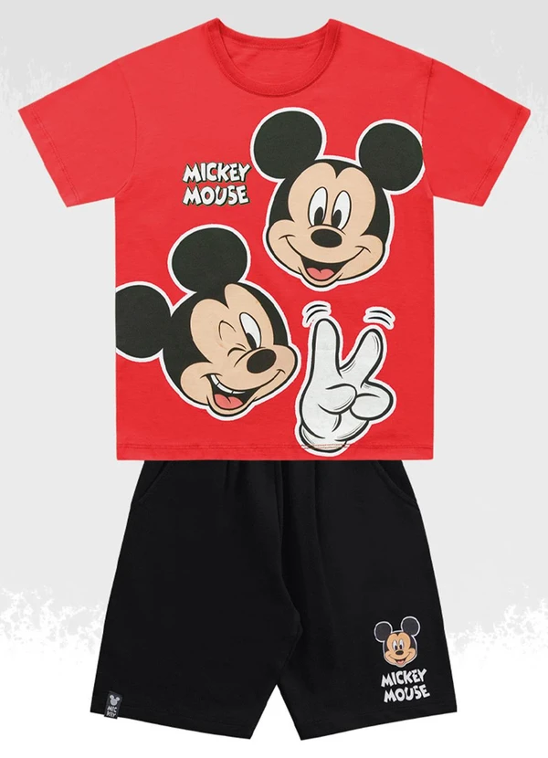 Fakini Kids - Conjunto Camiseta/Bermuda Mickey Mouse Vermelho